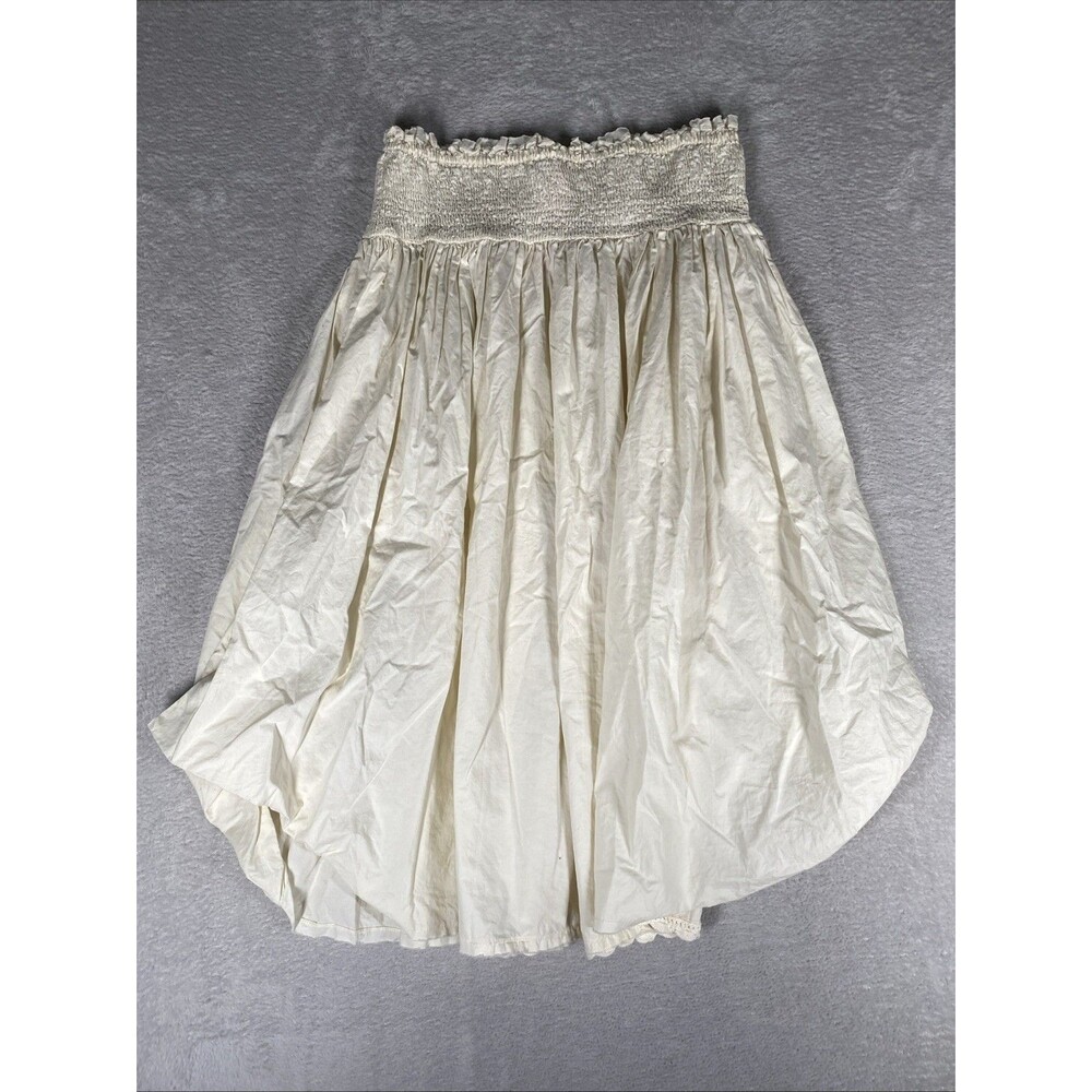 Ewa i Walla Cream Smocked Waist Pleated Midi Skirt  One Size bubble hem boho